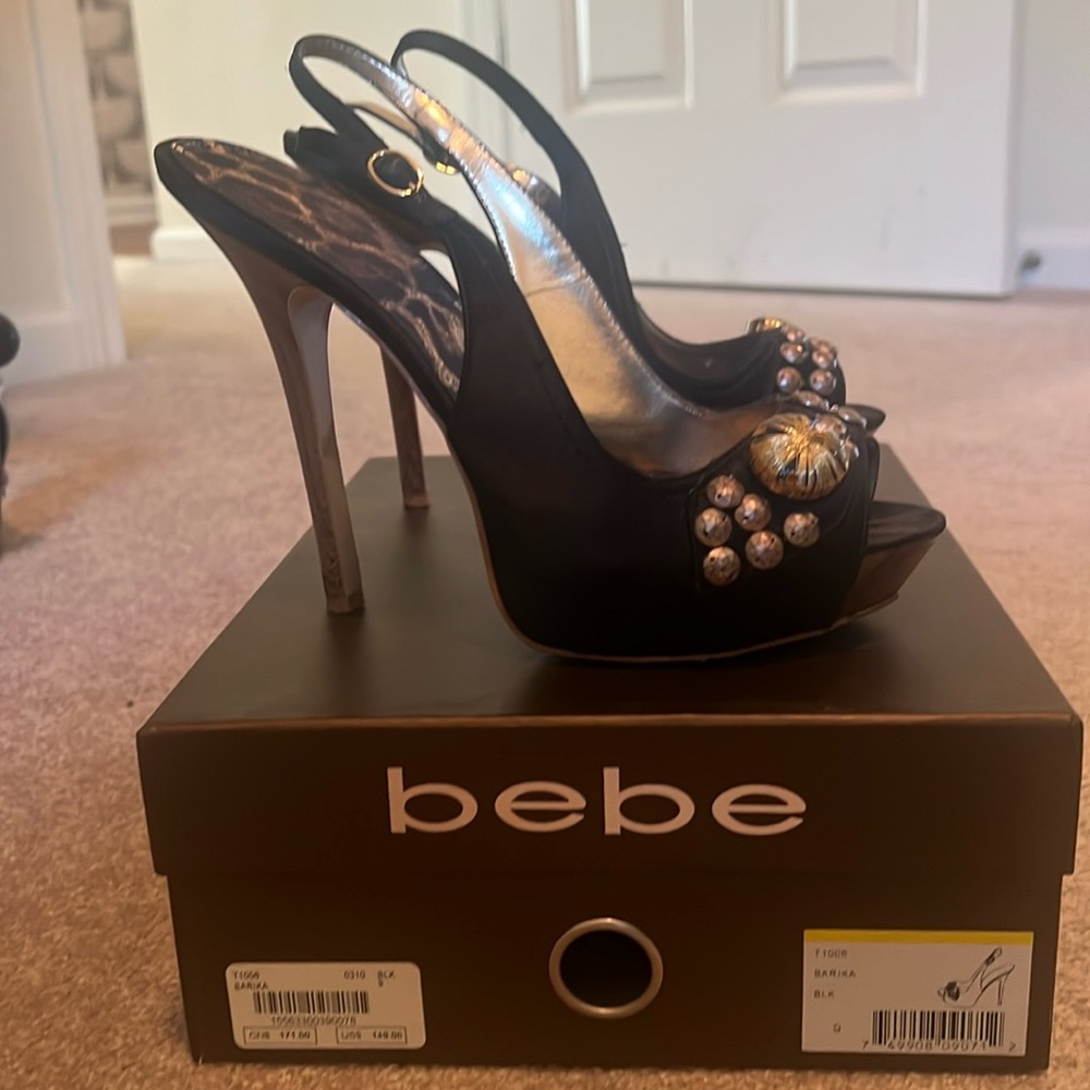 bebe Barika sling back platform heels